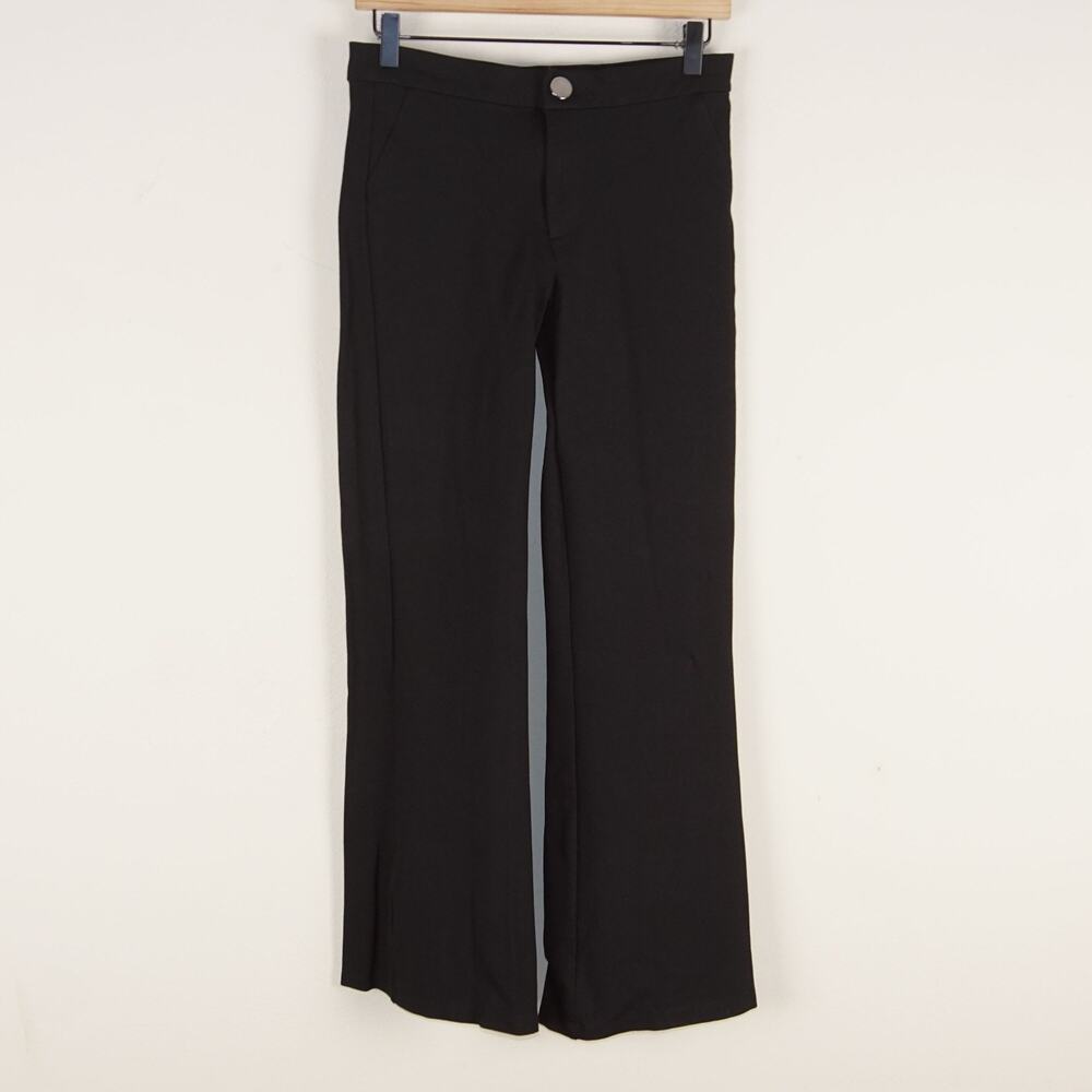 Zara Mid Rise Flare Black Viscose Stretch Ponte Pants Womens Sz M